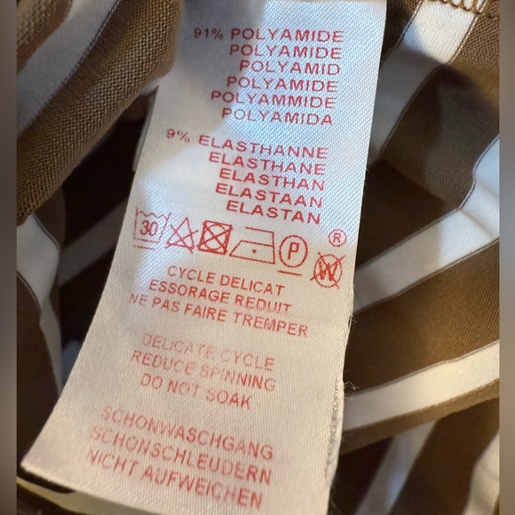 Saint James Tan and White Boxy 3/4 Sleeve Blouse - US 14 - Picture 5 of 8